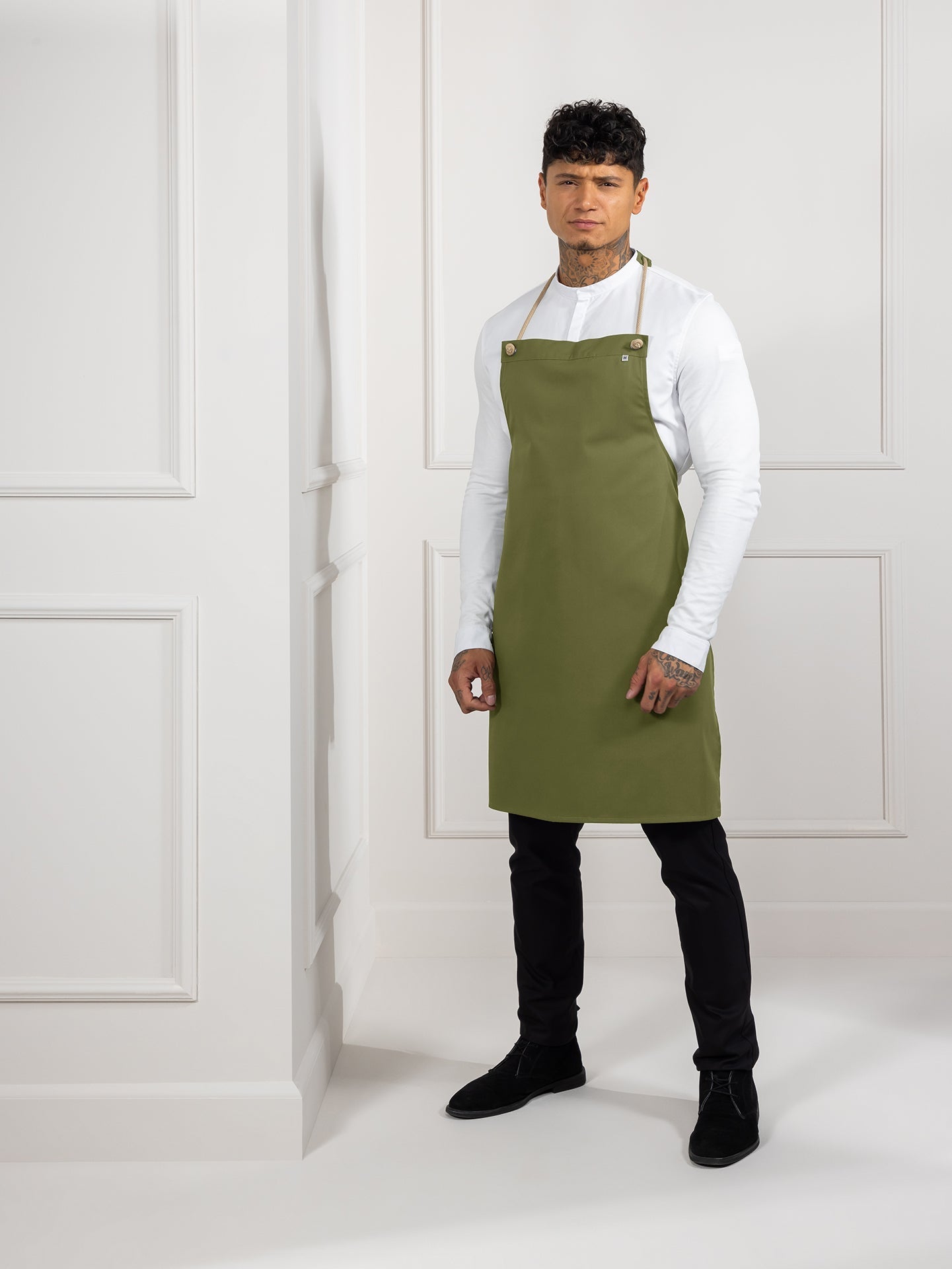 Bib Apron Spanish One Olive Green by Le Nouveau Chef -  ChefsCotton