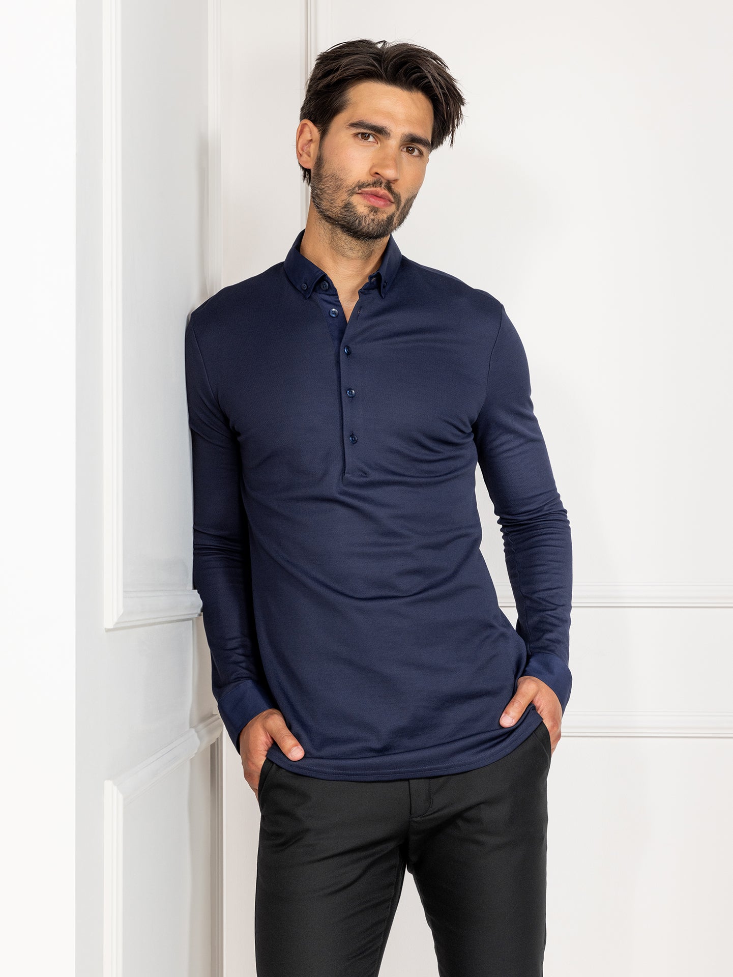 Longsleeve Polo Enzio Patriot Blue by Le Nouveau Chef -  ChefsCotton