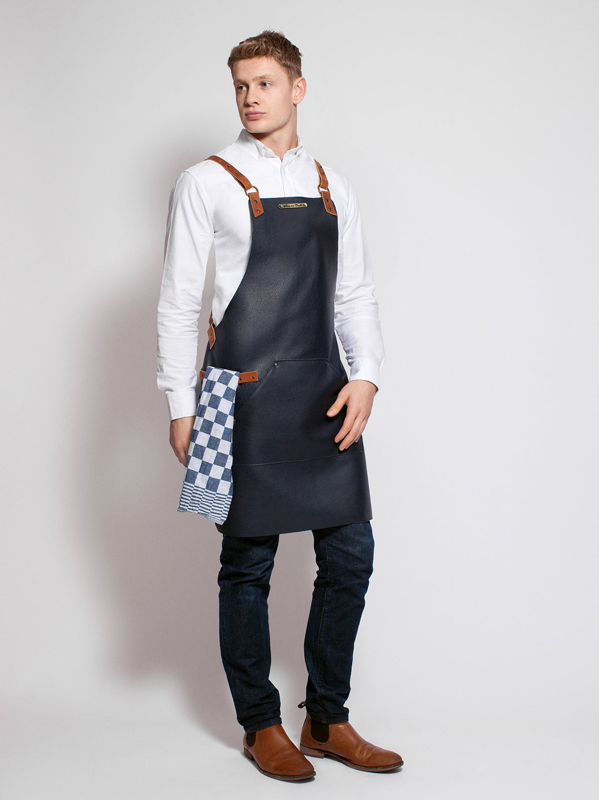 Leather Apron Cross Strap Deluxe Marine by Professional -  ChefsCotton